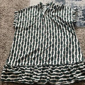 SHEIN Green and White Patterned Mini Dress